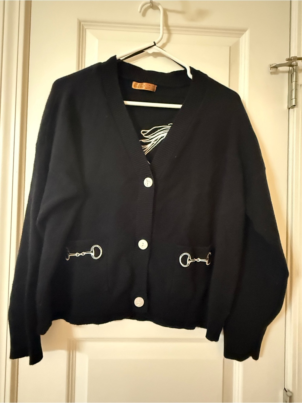 Belldini Black V-Neck Cardigan with Silver Bit Hardware